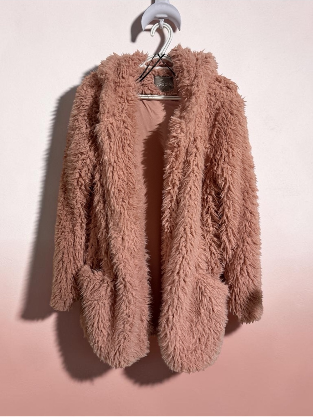 2 Sable Women’s Fuzzy Pink Sweater With Hood (Large)